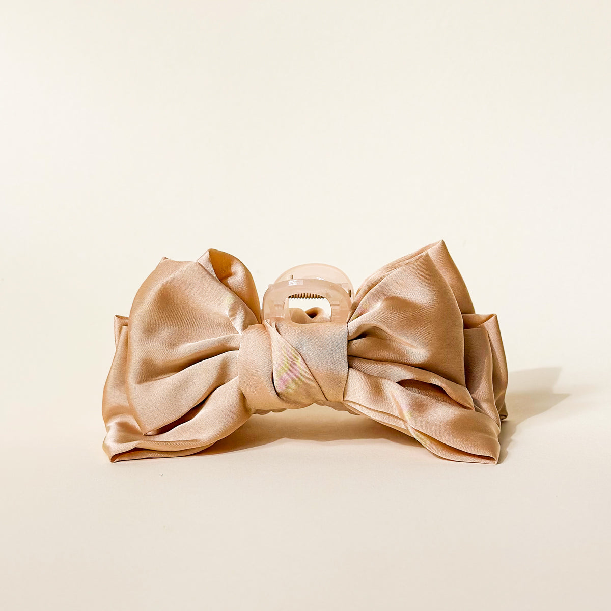 Beige Satin Bow Claw Clip