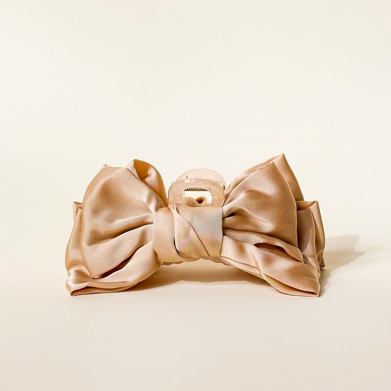 Beige Satin Bow Claw Clip