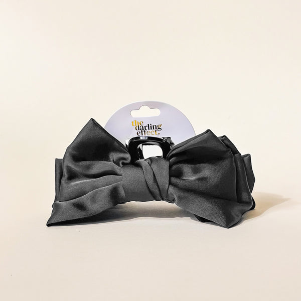 Black Satin Bow Claw Clip