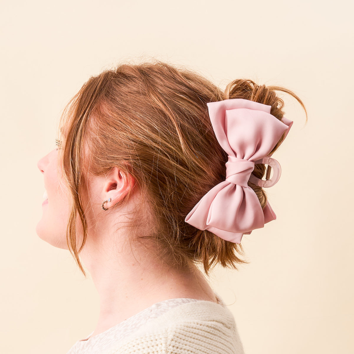 Blush Satin Bow Claw Clip