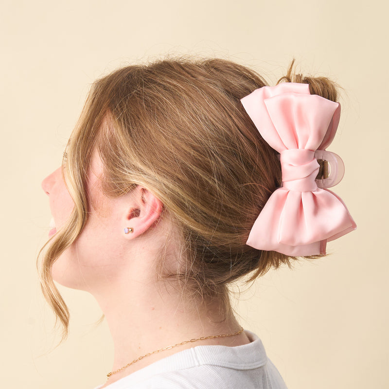Blush Satin Bow Claw Clip