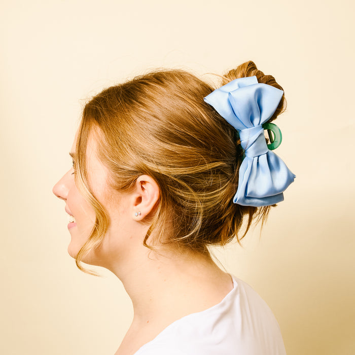 Blue Satin Bow Claw Clip