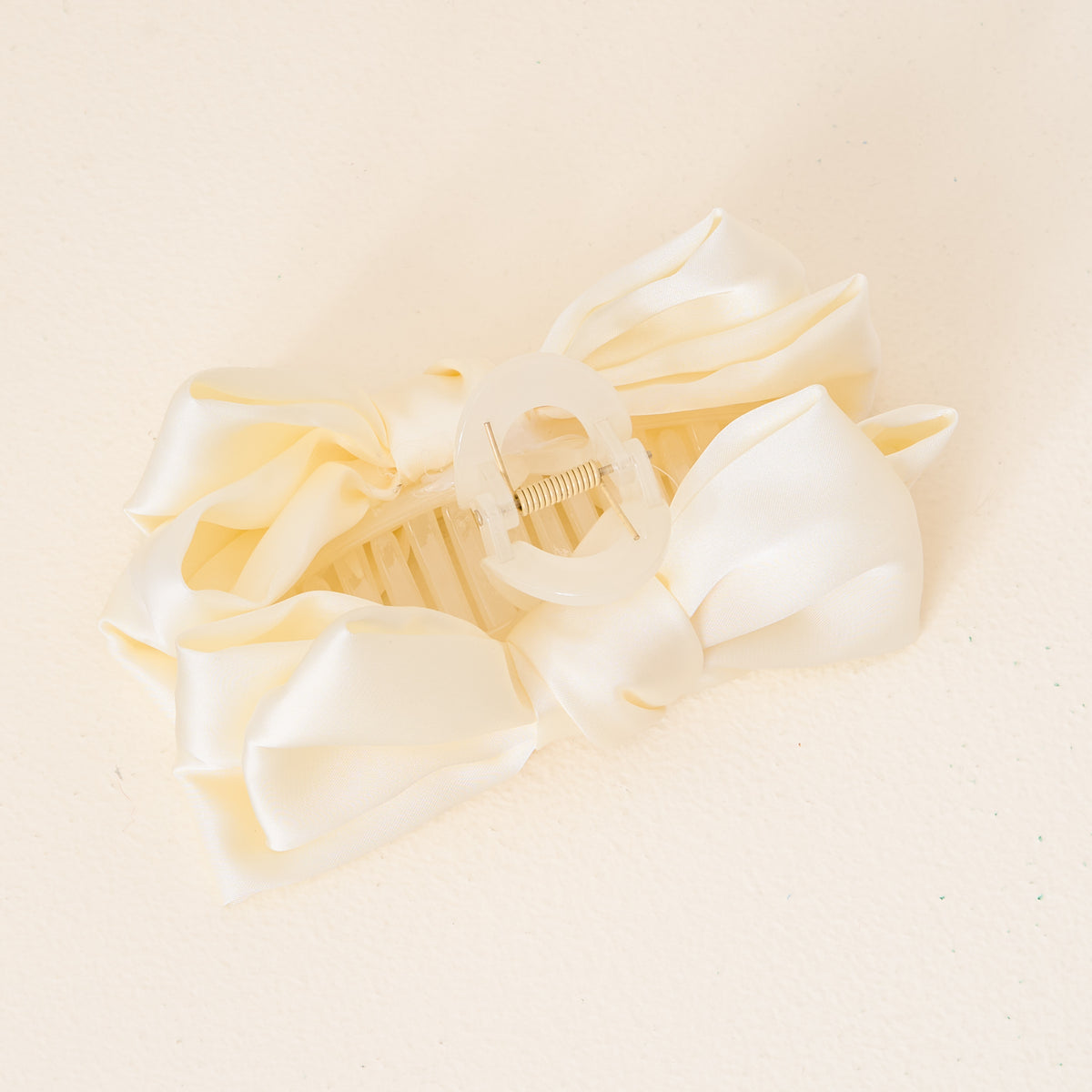 Cream Satin Bow Claw Clip