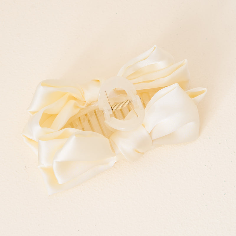 Cream Satin Bow Claw Clip