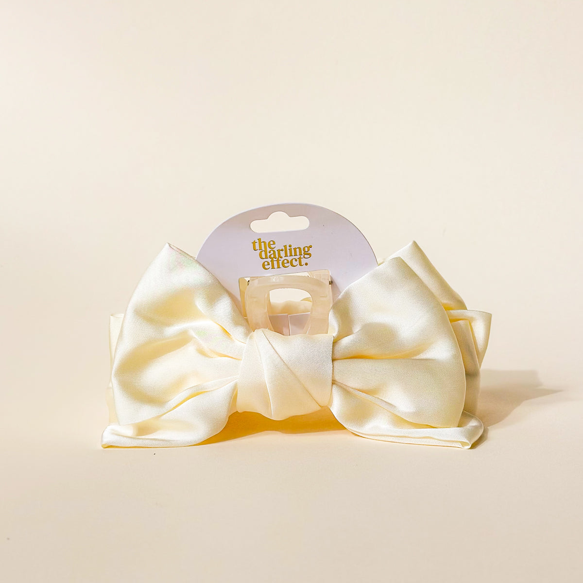 Cream Satin Bow Claw Clip