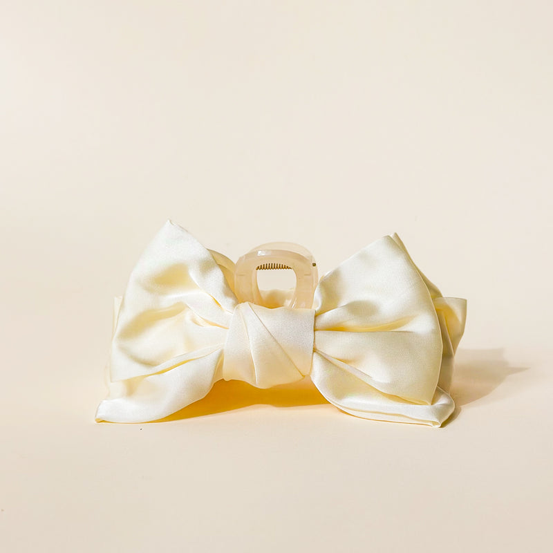 Cream Satin Bow Claw Clip