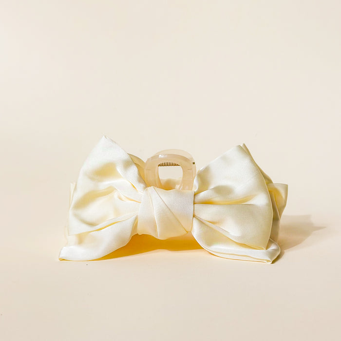 Cream Satin Bow Claw Clip