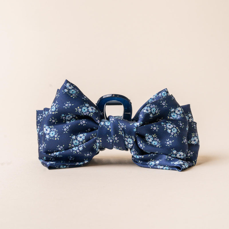 Endless Daydream Navy Satin Bow Claw Clip