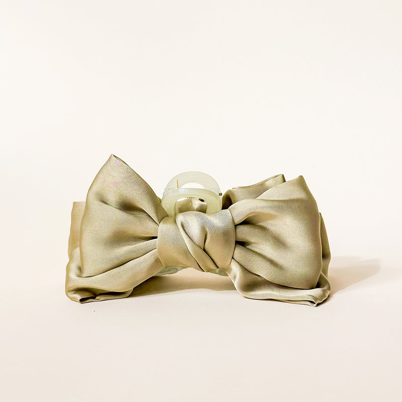 Green Satin Bow Claw Clip