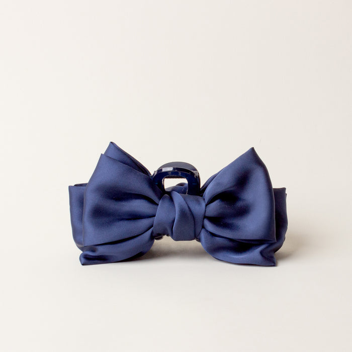 Navy Satin Bow Claw Clip