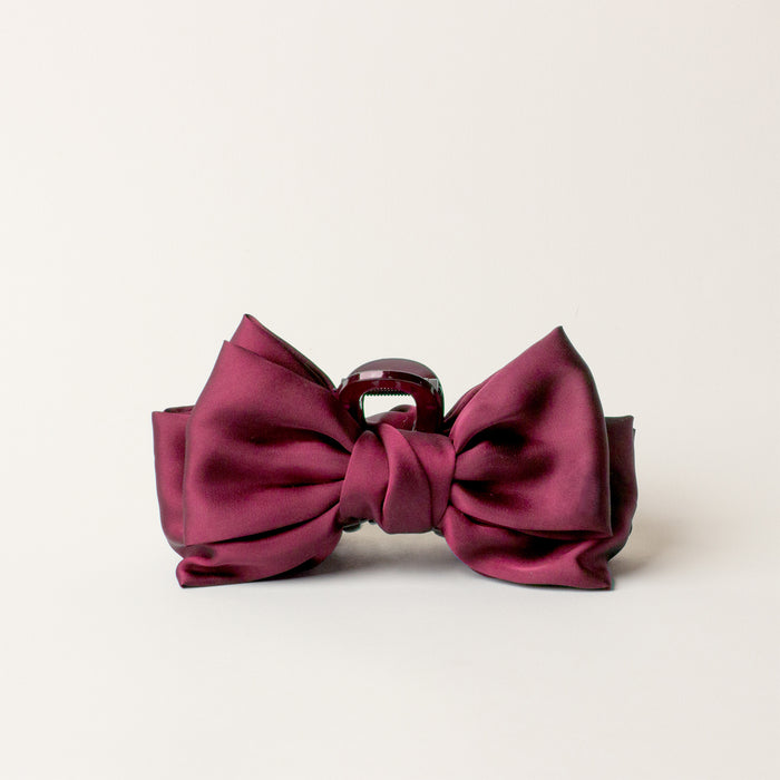 Plum Satin Bow Claw Clip