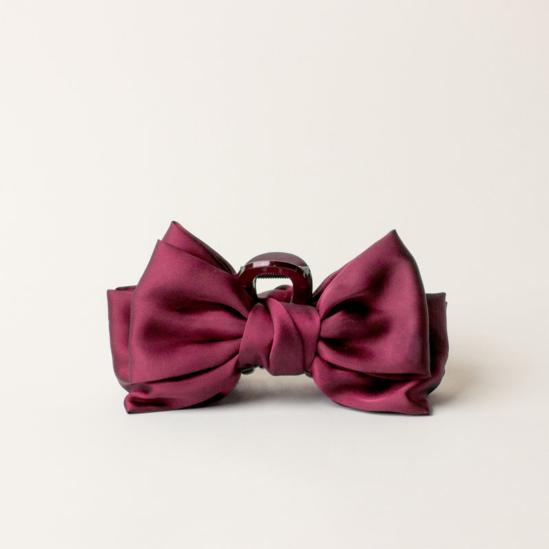 Plum Satin Bow Claw Clip