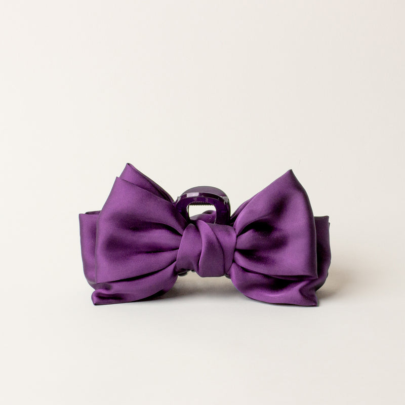 Purple Satin Bow Claw Clip