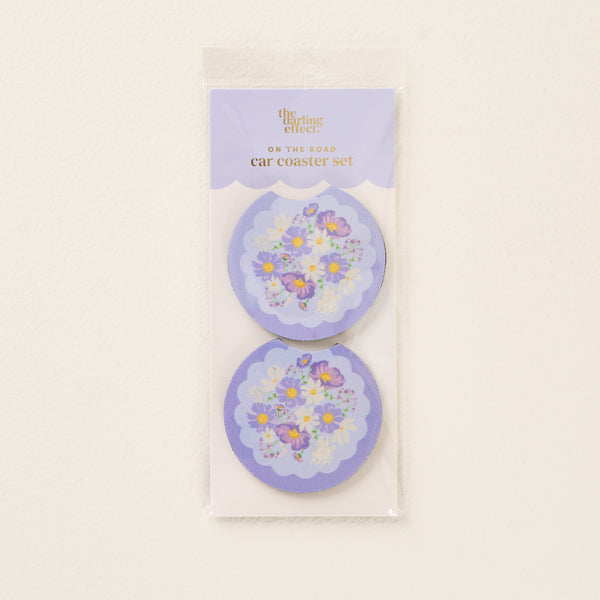 Bouquet Beauty Purple On the Road Car Coaster Set