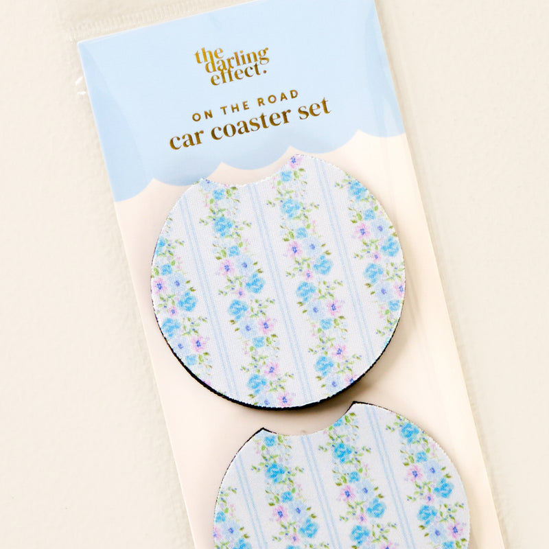 Petal Parade Blue On the Road Car Coaster Set