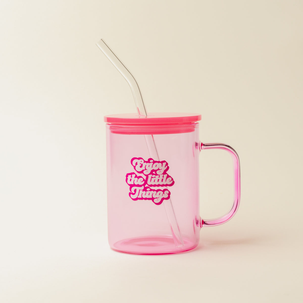 Pink Enjoy the Little Things Color Glass Mug with Handle