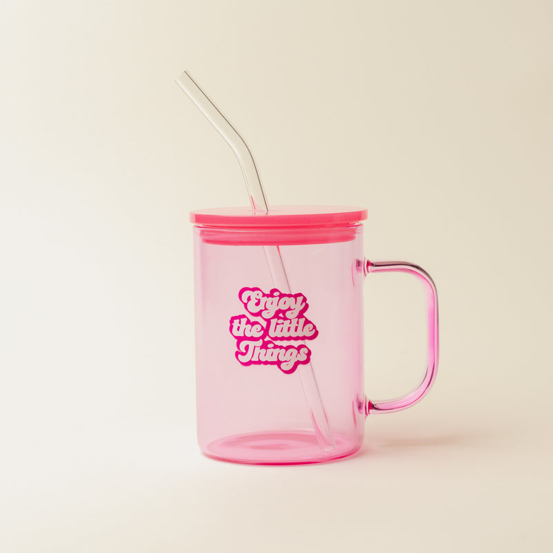 Pink Enjoy the Little Things Color Glass Mug with Handle