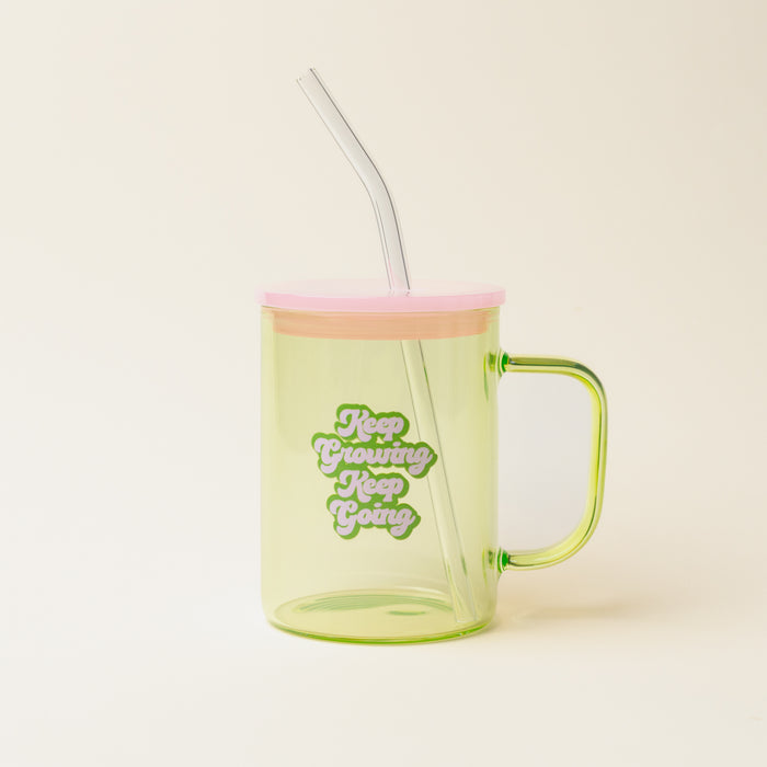 Green Keep Going Keep Growing Color Glass Mug with Handle