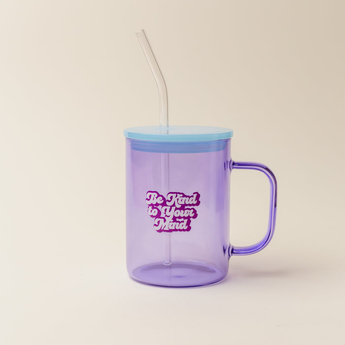 Purple Be Kind To Your Mind Color Glass Mug with Handle