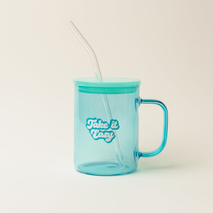 Aqua Take it Easy Color Glass Mug with Handle