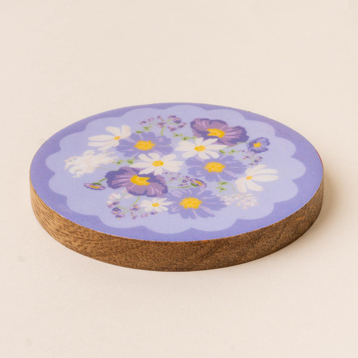 Bouquet Beauty Purple Wood Enamel Coaster