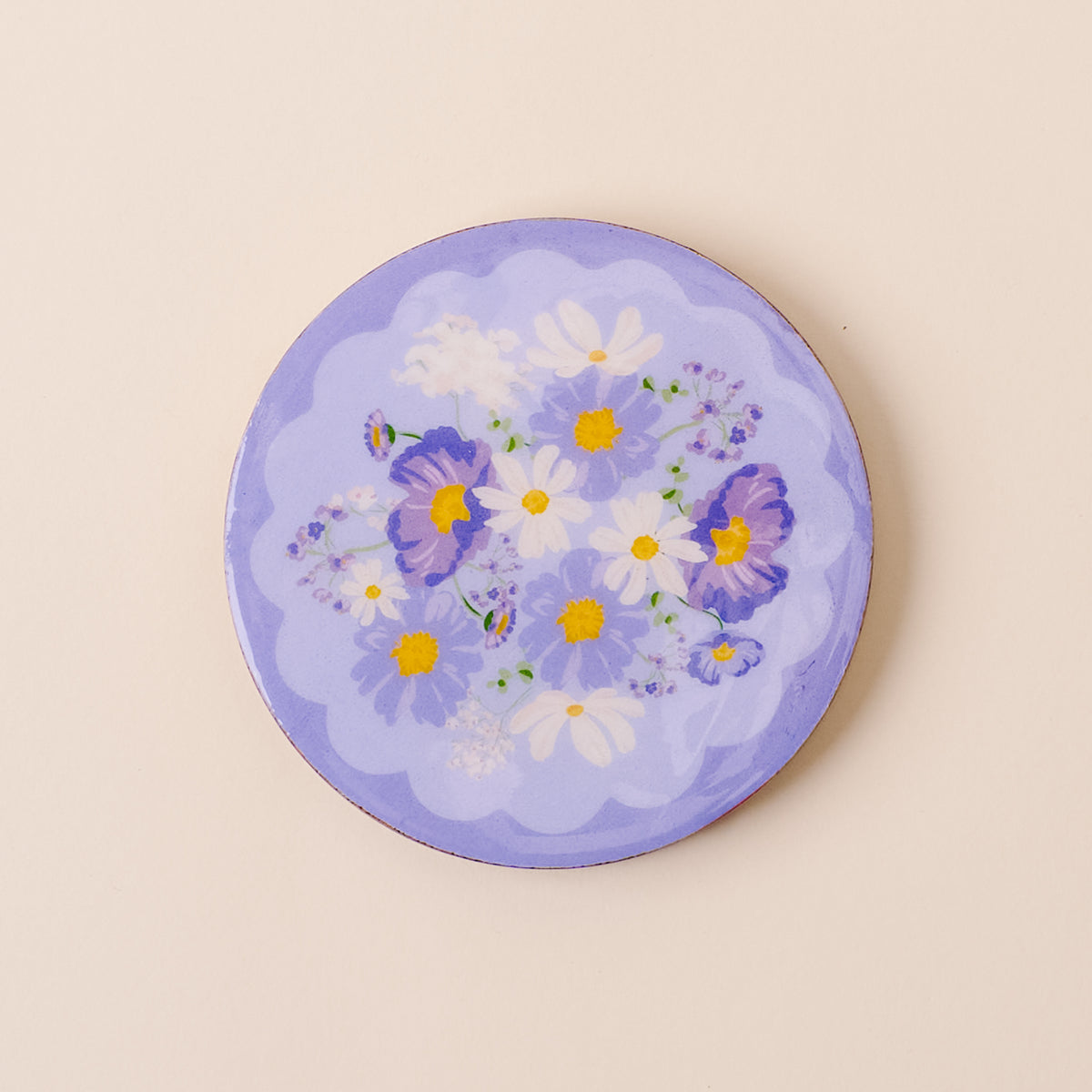 Bouquet Beauty Purple Wood Enamel Coaster