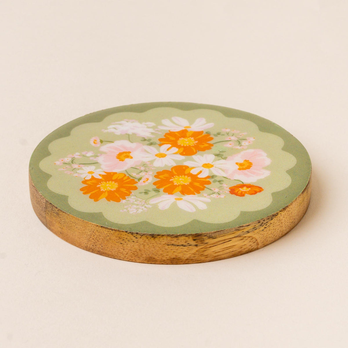 Bouquet Beauty Sage Wood Enamel Coaster