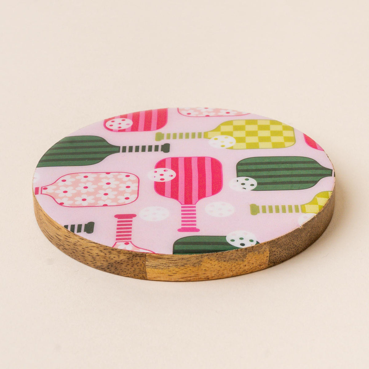 Pickleball Party Wood Enamel Coaster