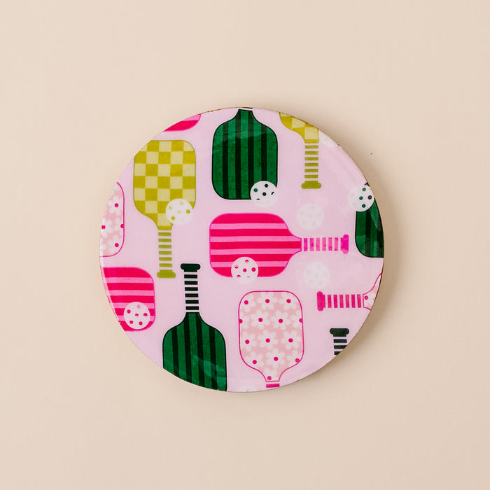 Pickleball Party Wood Enamel Coaster