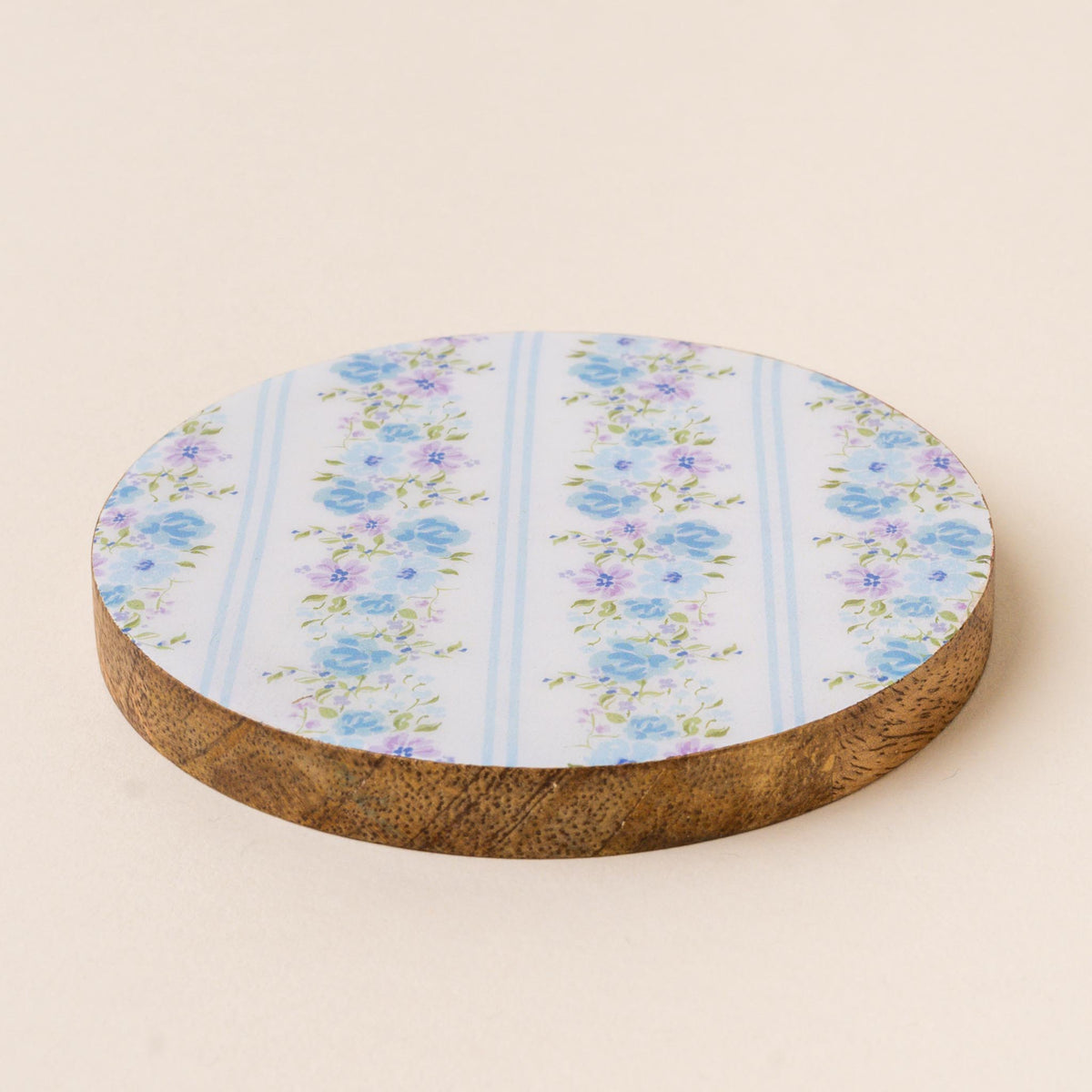 Petal Parade Blue Wood Enamel Coaster