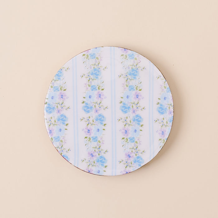 Petal Parade Blue Wood Enamel Coaster