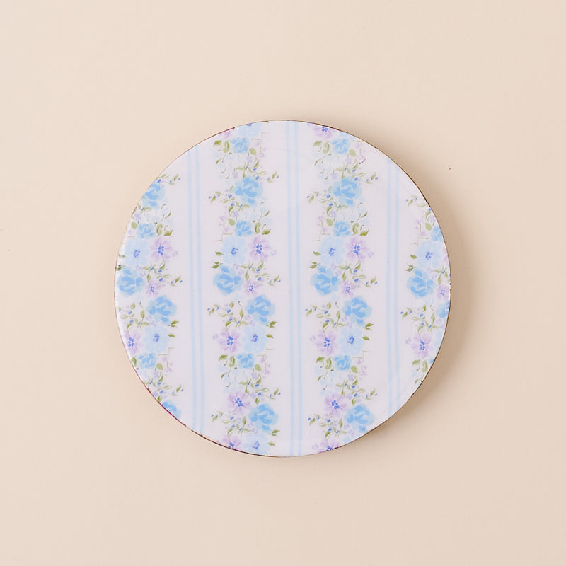 Petal Parade Blue Wood Enamel Coaster