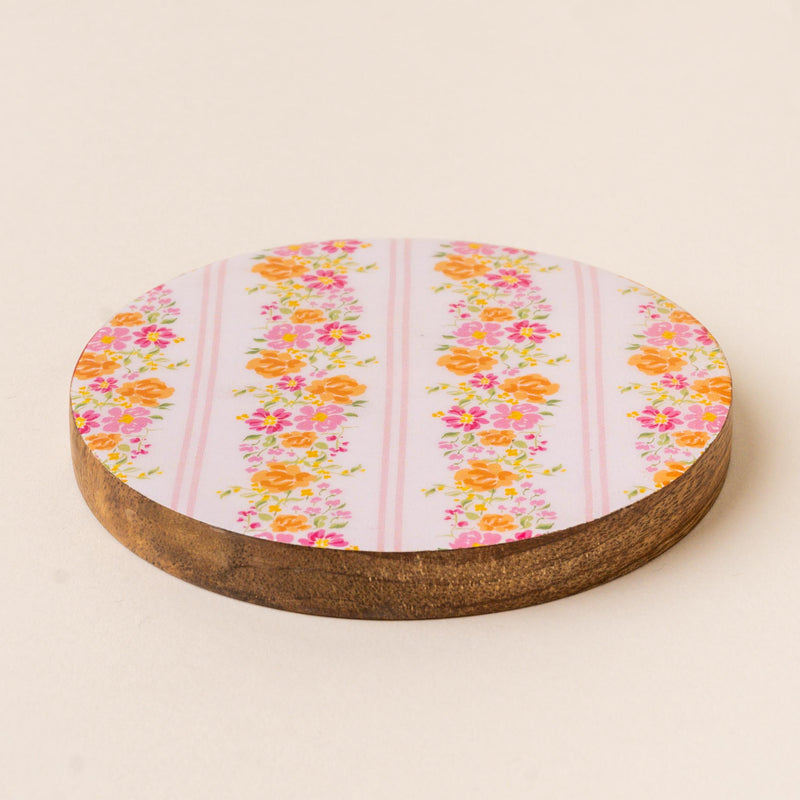 Petal Parade Pink Wood Enamel Coaster