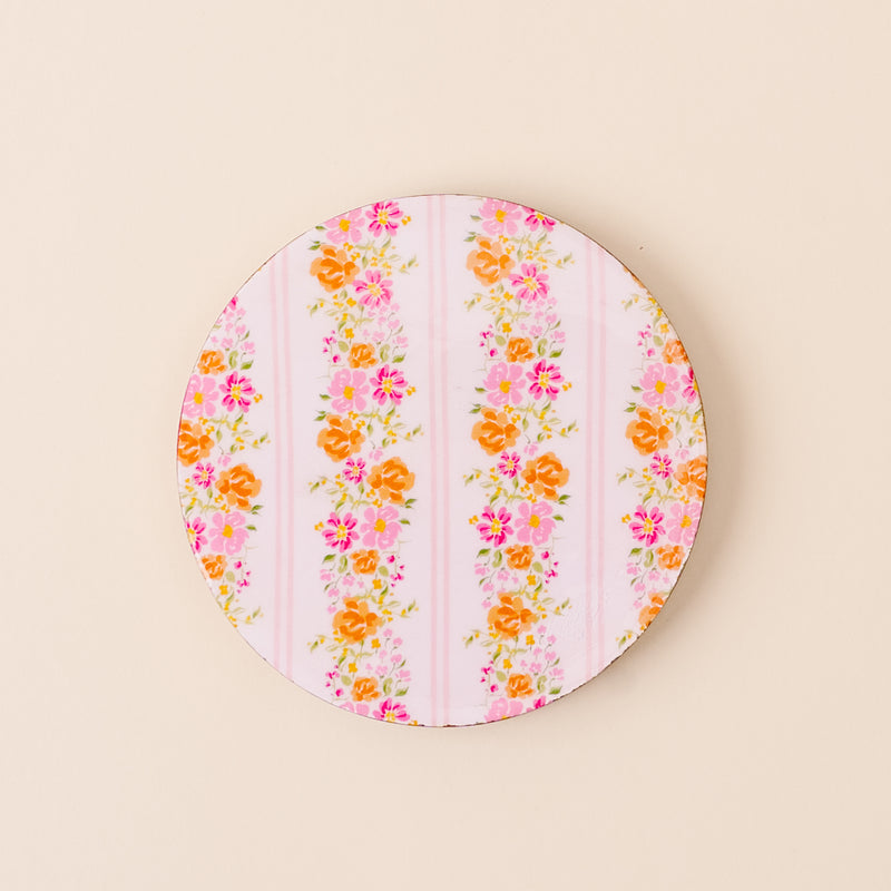 Petal Parade Pink Wood Enamel Coaster