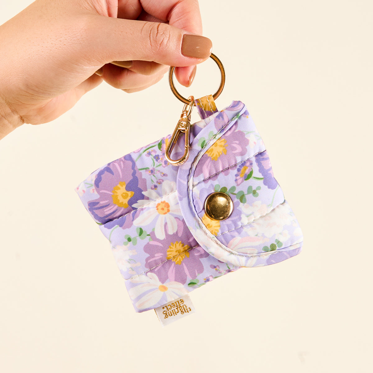 Bouquet Beauty Purple Puffy Earbud Case Keychain