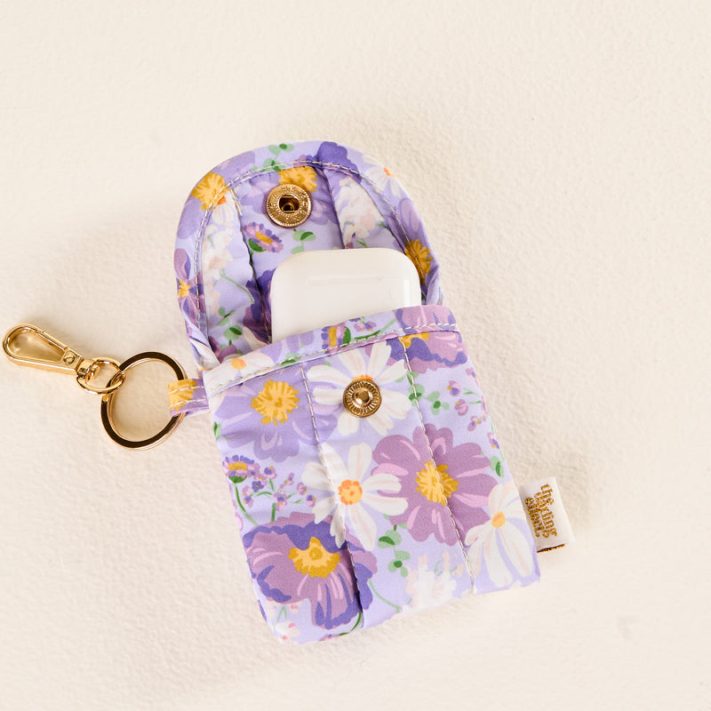 Bouquet Beauty Purple Puffy Earbud Case Keychain