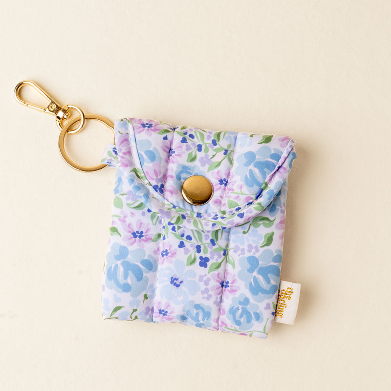 Secret Garden Blue Puffy Earbud Case Keychain