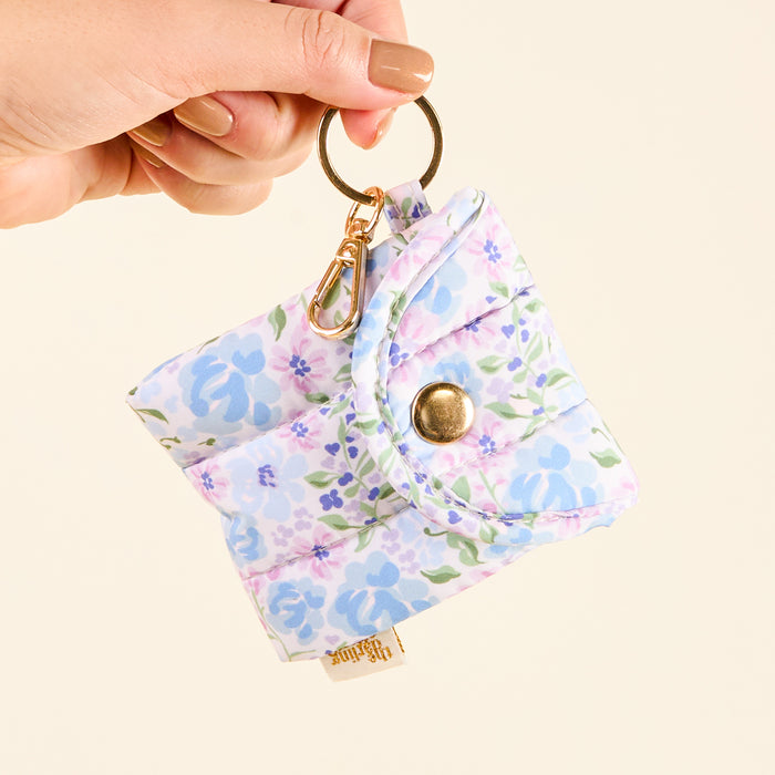 Secret Garden Blue Puffy Earbud Case Keychain