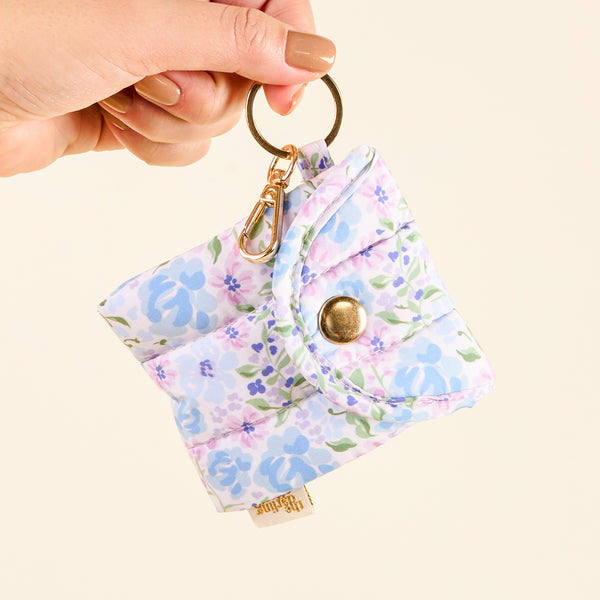 Secret Garden Blue Puffy Earbud Case Keychain