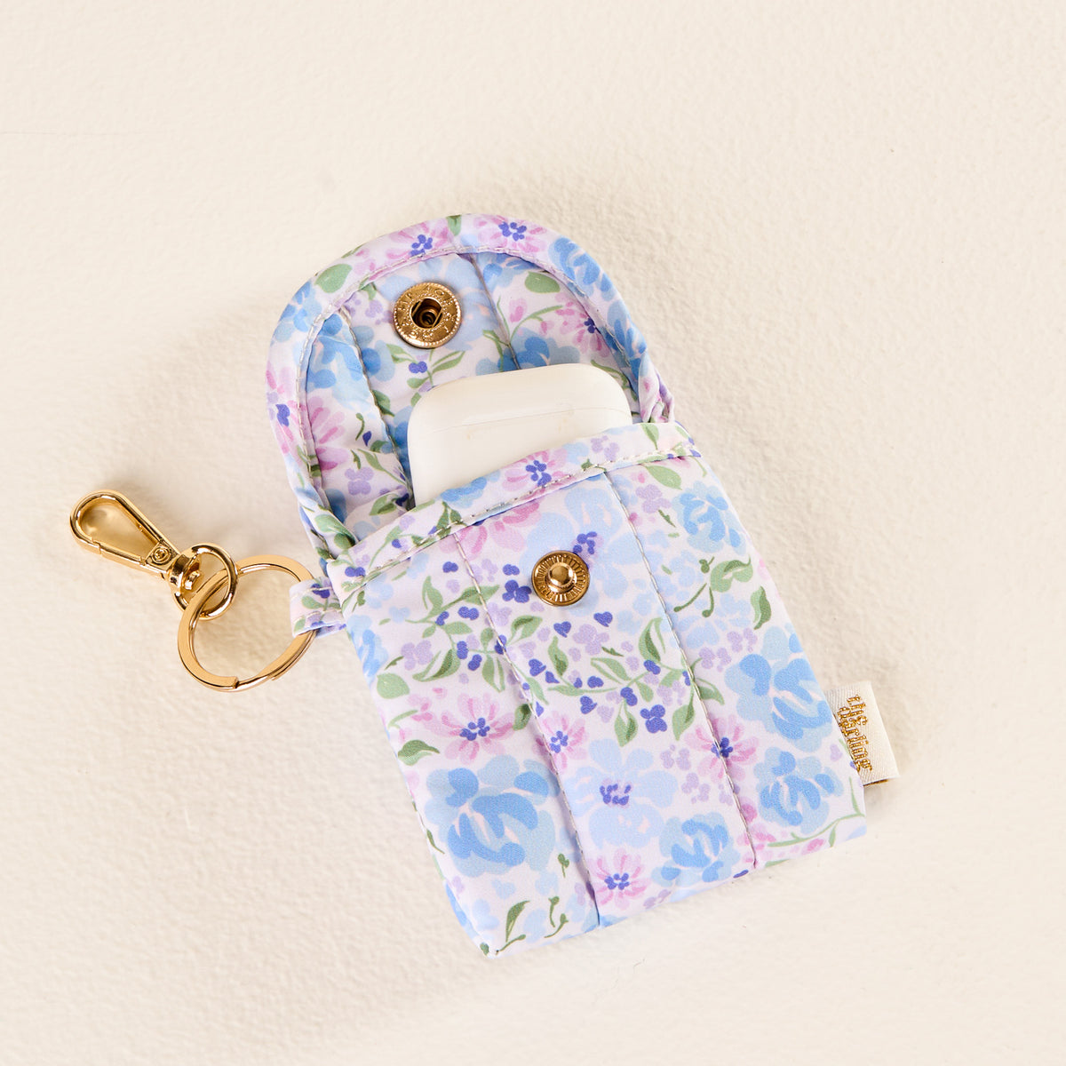 Secret Garden Blue Puffy Earbud Case Keychain