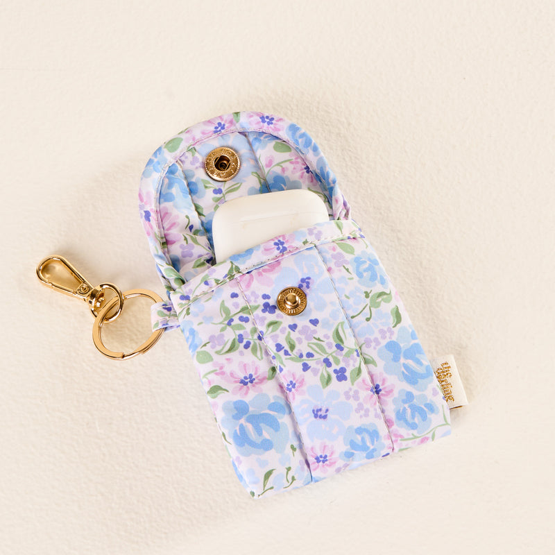 Secret Garden Blue Puffy Earbud Case Keychain