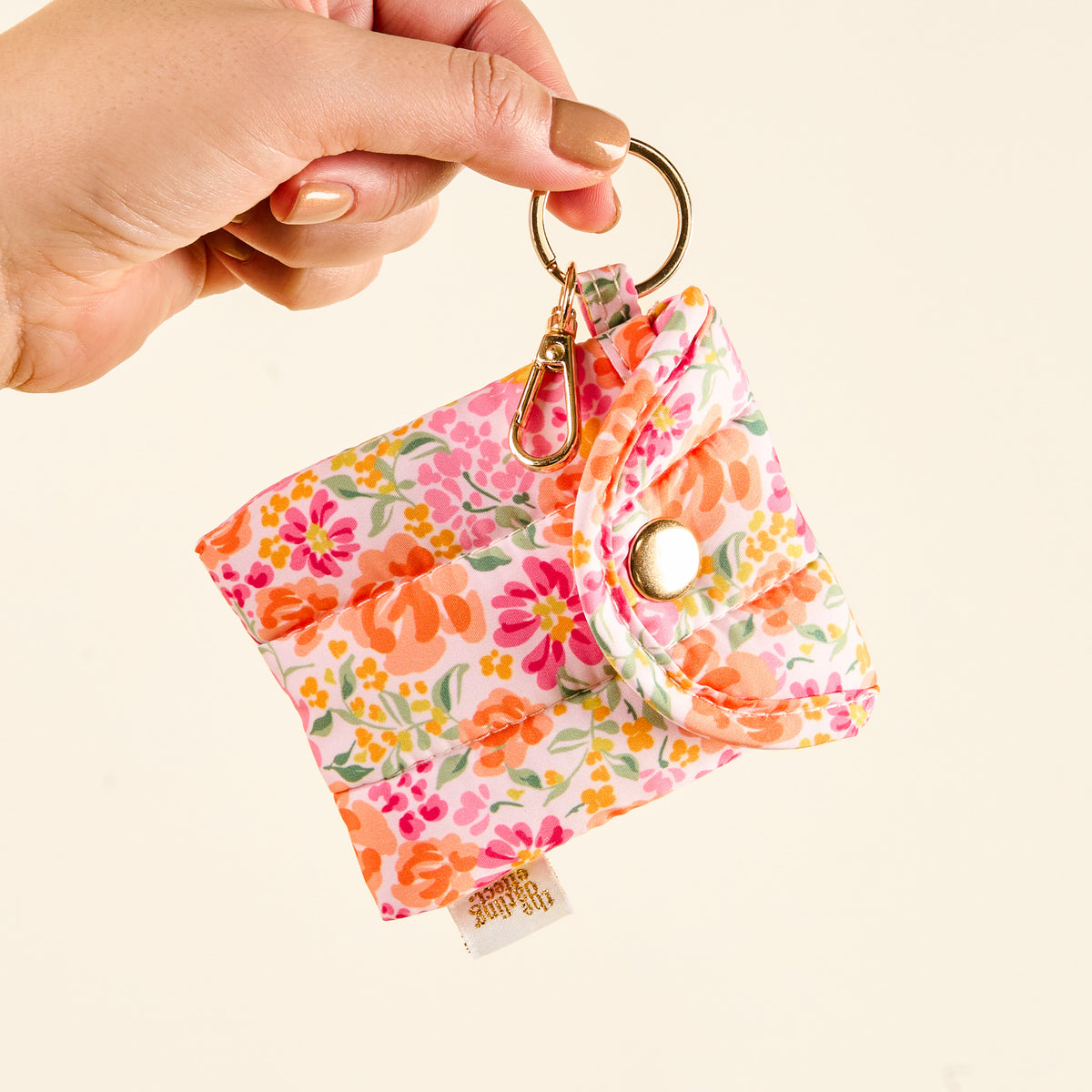 Secret Garden Pink Puffy Earbud Case Keychain