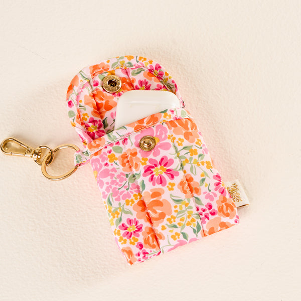 Secret Garden Pink Puffy Earbud Case Keychain