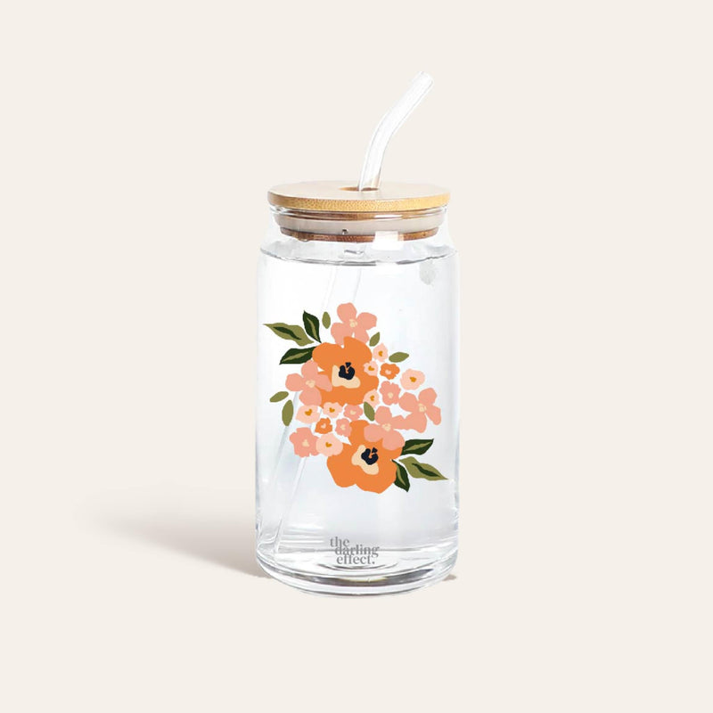 Floral Orange 20 oz Glass Drinkware