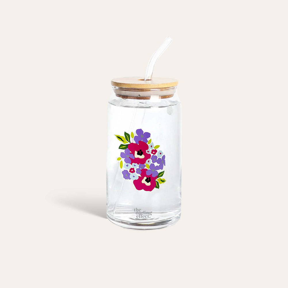 Iced Coffee Cup - Floral Purple Glass Drinkware