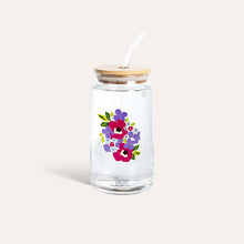 Load image into Gallery viewer, Iced Coffee Cup - Floral Purple Glass Drinkware
