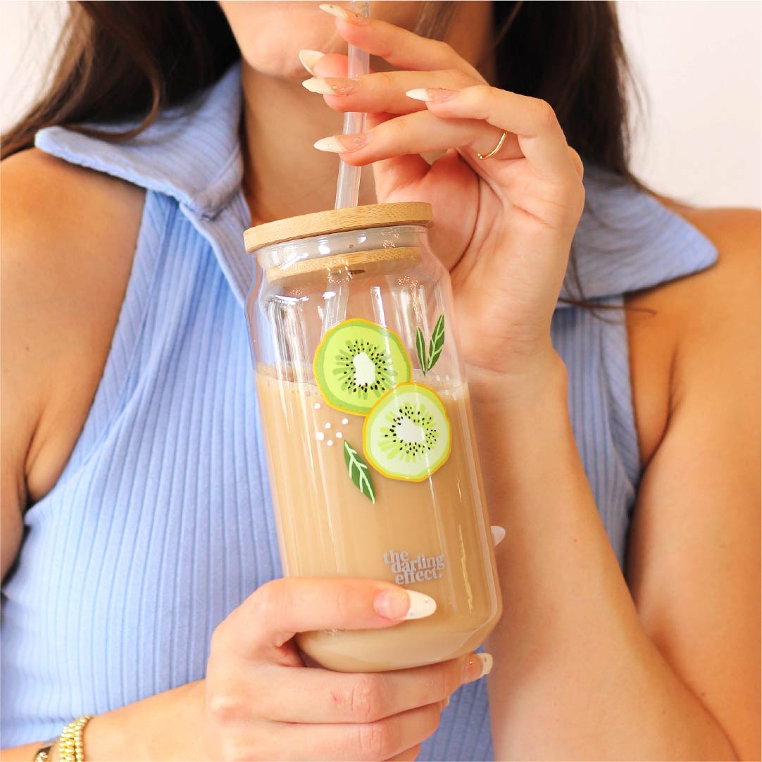 Iced Coffee Cup - Citrus Kiwi Glass Drinkware