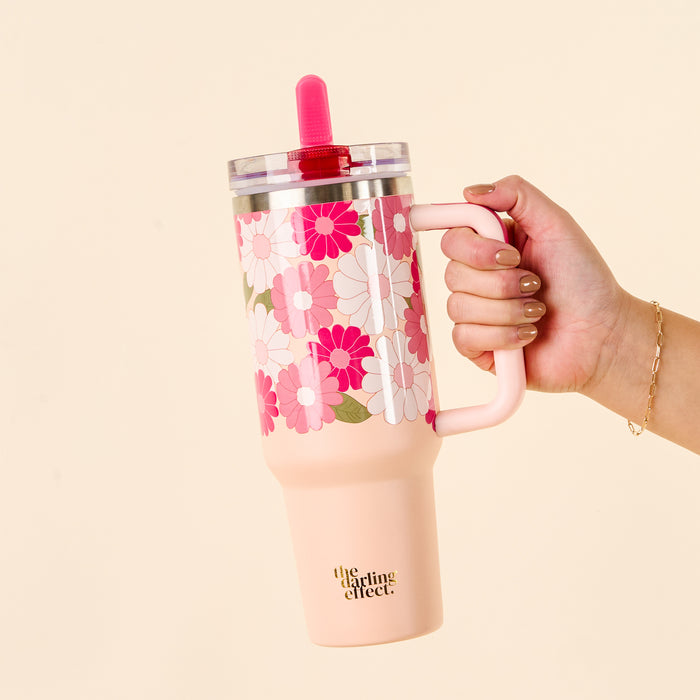 Daisy Craze Hot Pink 40 oz Lifestyle Flip Straw Tumbler