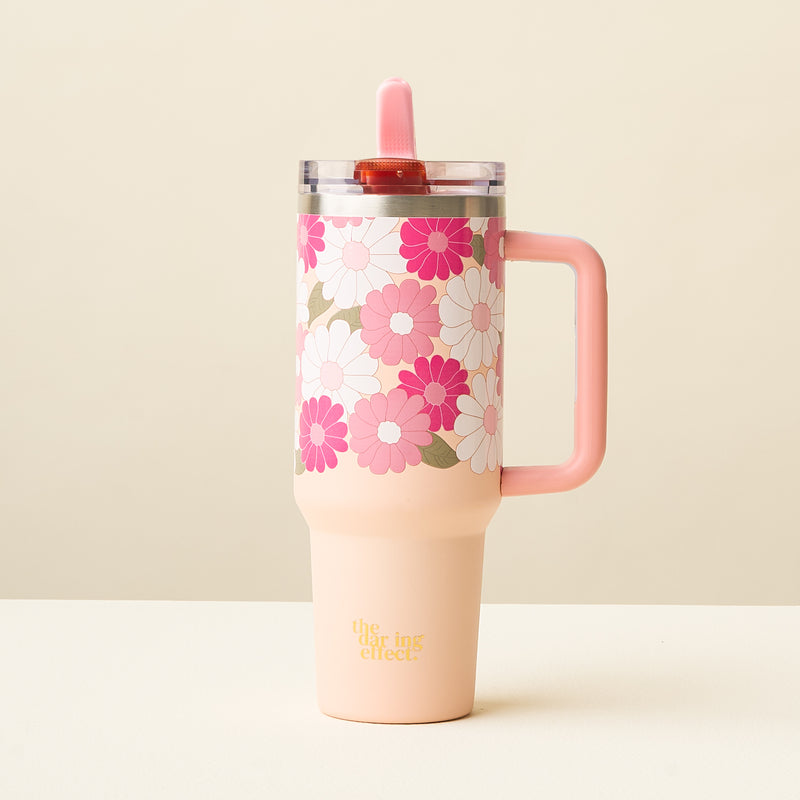 Daisy Craze Hot Pink 40 oz Lifestyle Flip Straw Tumbler