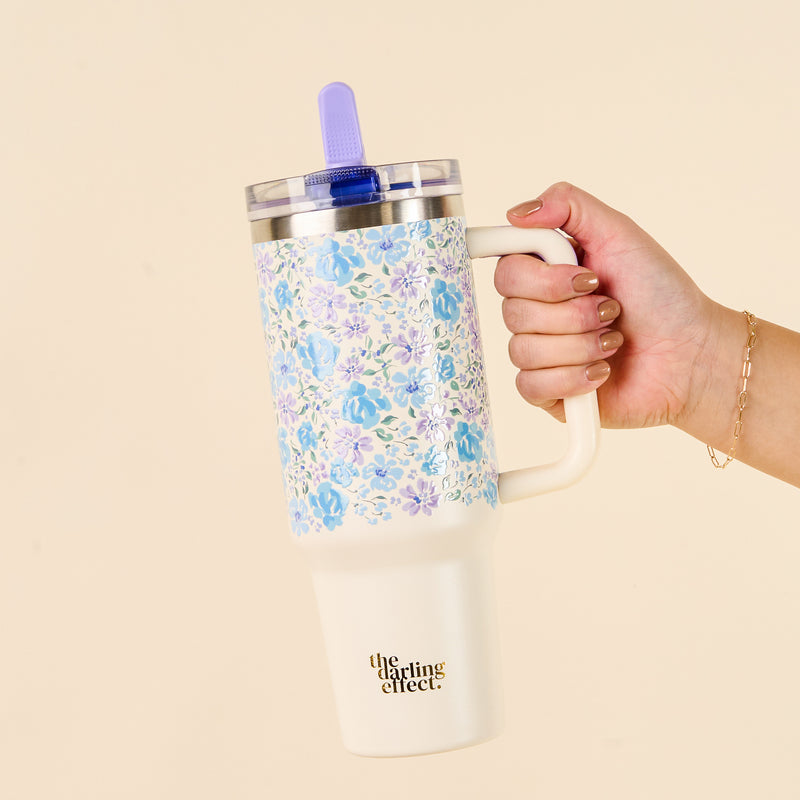 Secret Garden Blue 40 oz Lifestyle Flip Straw Tumbler